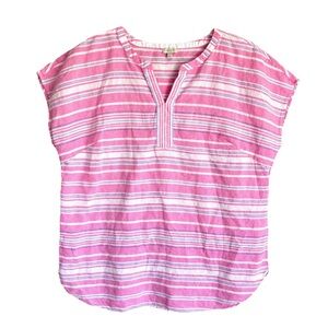 Talbots Pink Linen Striped Short Sleeve Top